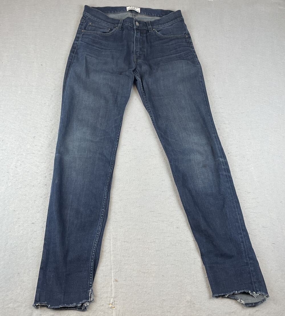 Acne Studios Ace Oreo Womens Sz 32/34 Straight Jeans Dark Wash Raw Hem